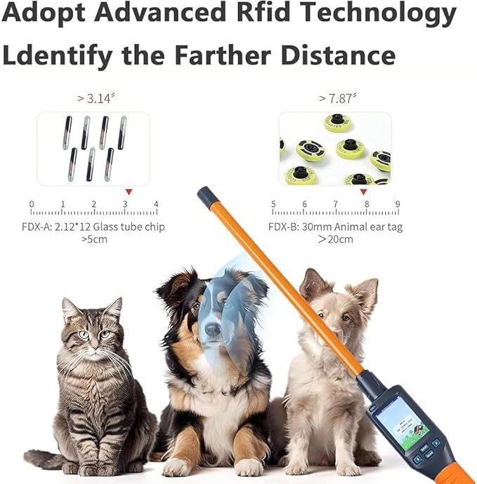 Animal Ear Tag Stick Scanner with LCD Display, Pet Microchip Scanner Reader Handheld Universal RFID Tag Identifier, Quick (<100ms) Reading & 20000 Records Storage, 30s Auto Power Off