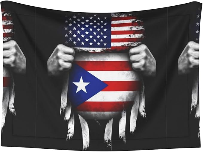 Reversible Dog Blanket for Beds Couches, American Puerto Rico Flag Pull Apart Black, Double Sided Cat Blanket with Textured Dot Feel and Smooth Feel for Seasonal Comfort All Year