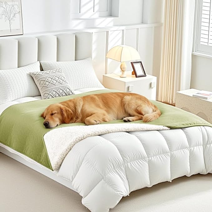 Lekereise Reversible Waterproof Dog Blanket, Super Soft Couch Cover for Dogs, Washable Leak-Proof Protector for Sofa Bed Car Seat, for Cats to Large Dogs (Green, 35" x 50")