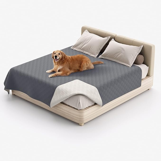 Waterproof Dog Bed Cover, Reversible Blanket Washable Pet Dog Pee Pad, Incontinence Underpads, Furniture Bed Couch Sofa Protector Cover Leak Proof for Dog Cat Kid, 82"x86" (Dark Grey)