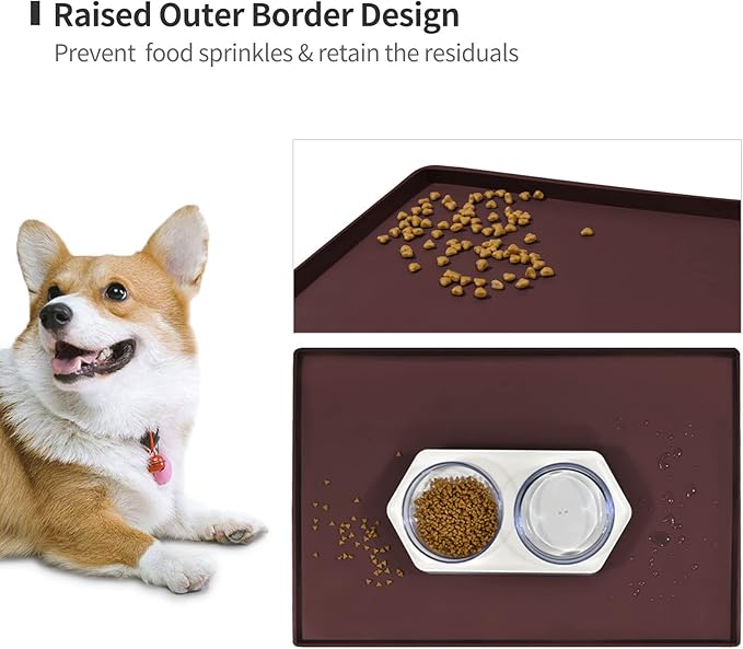 Dog Food Mat,Silicone Waterproof Food Tray,Non Slip Pet Bowl Mats Placemat,0.8" Raised Edge,Suitable for Most Small and Medium Sized Pets,28" x 18"