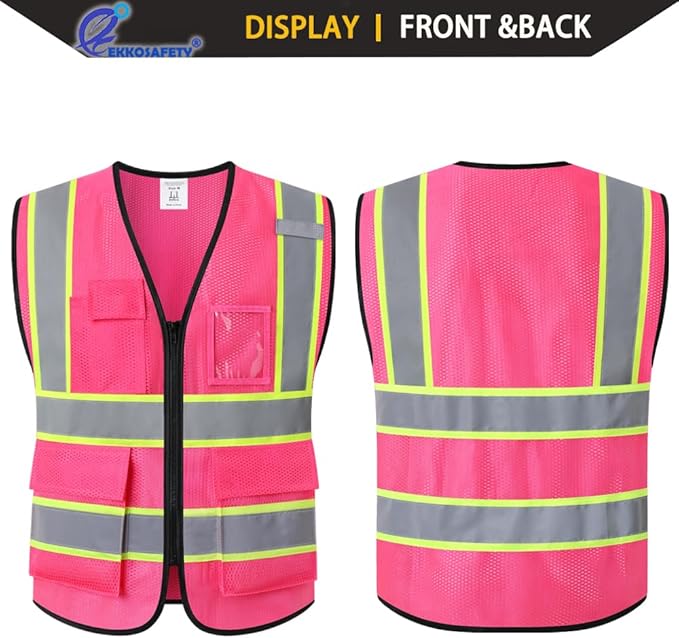 Safety Vest for Men Women,Mesh High Visibility Construction Work Vest with Reflective Strips,Meets ANSI/ISEA Standards(EK175-Mesh-Hot Pink-2XL)