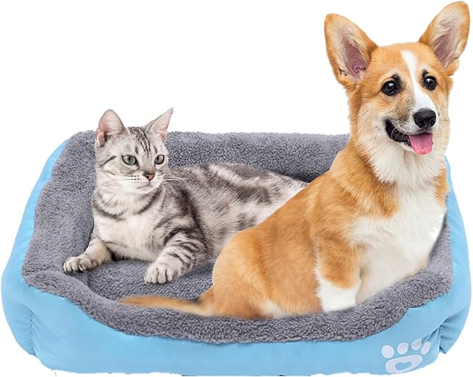 Forever Lover Resulzon Square Dog Cat Beds Mattress Washable Pads Room, Soft Plush Faux Fur Sleeping Pet Fleece Bed Mat for Small Medium Doggy Kitten Puppy, with Anti-Slip Waterproof Bottom (Blue)