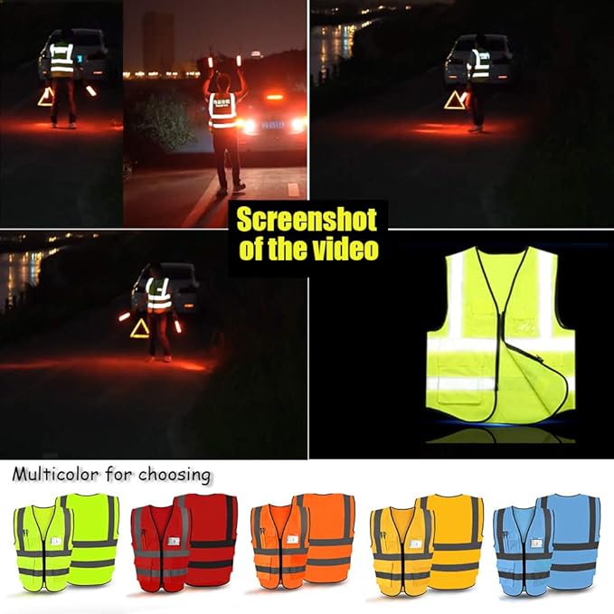 YOWESHOP High Visibility Safety Vest Custom Your Logo Protective Workwear 5 Pockets With Reflective Strips Outdoor Work Vest (Red (3XL))