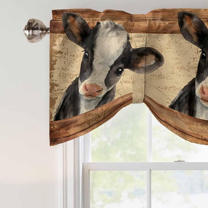 Farmhouse Cow Tie Up Valance Curtains