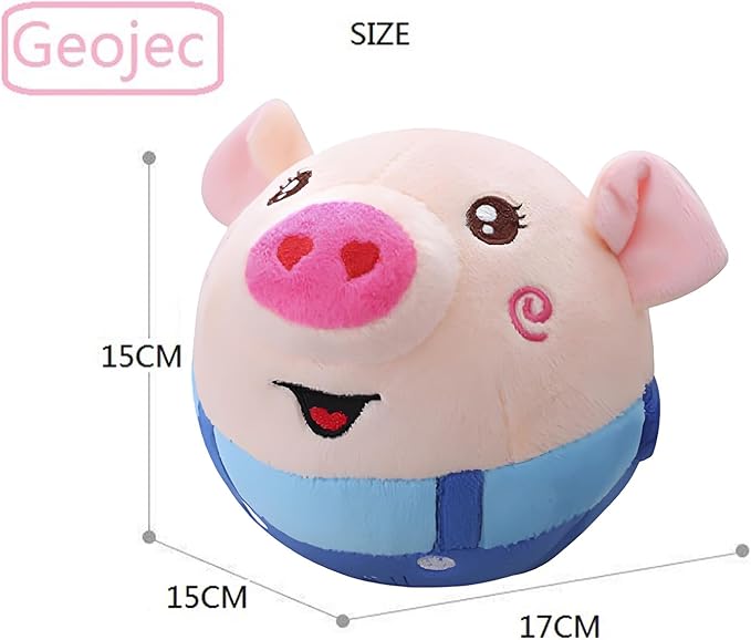 Interactive Dog Toys,Active Moving Pet Plush Toy with Recording and Music Modes, Jumping Squeaky Song shaking Interactive Dog Ball,Rechargeable Dog Toys to Keep Them Busy,Plush Pet Toy(Smile Blue Pig)
