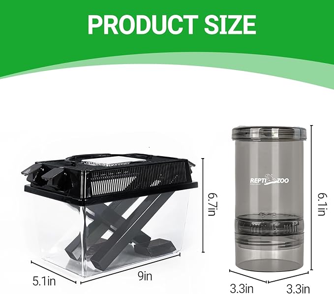 REPTI ZOO Reptile Cricket Keeper & Mixer Combo Kit, Reptile Cricket Calcium Powder Feeder, Feeding Dispenser Shaker for Bearded Dragon Gecko Lizards Chameleon Snake