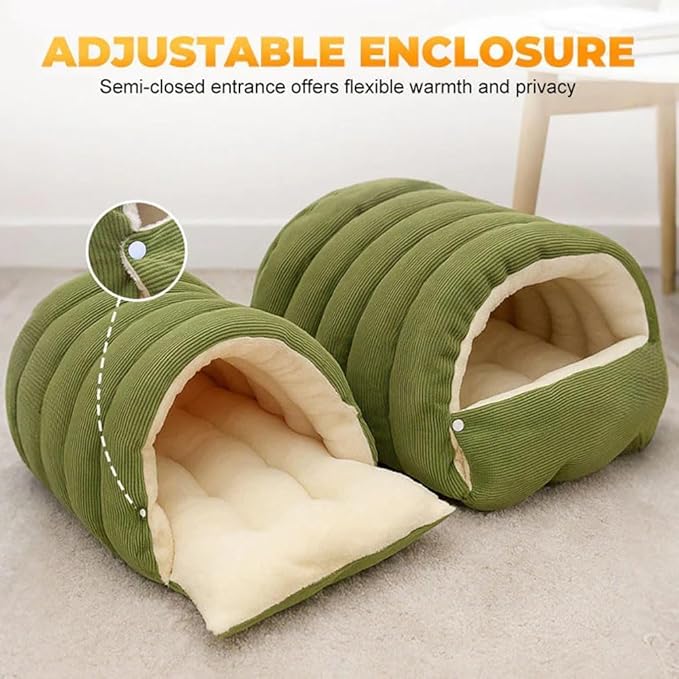 CutyPet Winter Cave,Warmth Cozy Comfort Plush Pet Cave,Cute Cozy Safe Hideaway Cat Bed with Removable Cushion,Warm Soft Removable Washable for Cats and Dogs (Black Plaid, L:25.59 * 15.74 * 11.02 in)