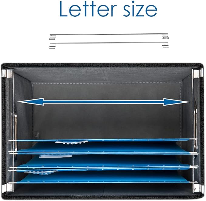 PRANDOM File Organizer Box - Set of 1 Collapsible Decorative Linen Filing Storage Hanging File Folders with Lids Office Cabinet Letter Size Black (14x9.3x10.8 inch)