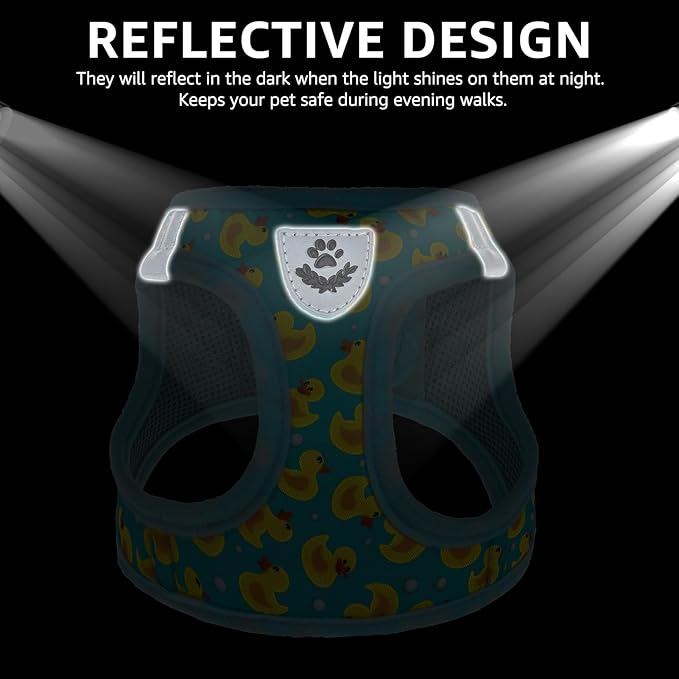 SCENEREAL Small Dog Harness and Leash Collar Set, Step in Soft Light Puppy Vest, Breathable Pet Harness for Small Sized Dogs, No Chock Reflective for Safe Outdoor Walking, Yellow Duck M