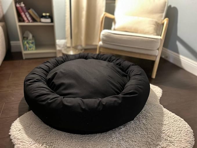 Organic Cotton Canvas Dog Bed: Removable Cover, Natural Fill - Made in USA (Black, Medium 28" x 8" inches)