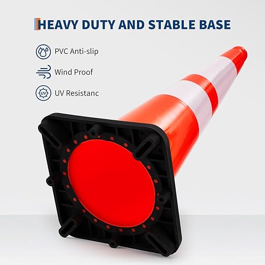 Traffic Cones 28", ExploreHorizon 6 PCS Safety Cones, PVC Orange Safety Road Parking Cones with 2 Reflective Collars,Hazard Construction Cones for Home Traffic Parking