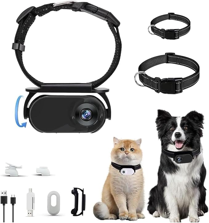 Cat Collar Camera, 1080p Pet Collar Camera, 170° Wide Angle Dog CollarCamera, Mini Ipx7 Waterproof CatsCamera, JPEG Photo and Avi Video Formats, CatCam Pro for Cats Dogs Outdoor (Black)