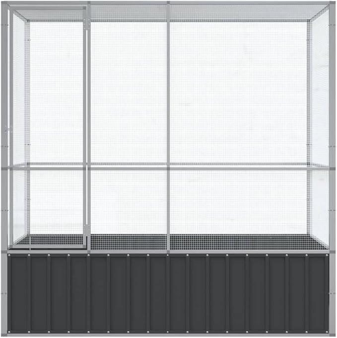 Steel Aviary Silver, Steel Bird Cage, Outdoor Aviary Parrot Cage Wide Flight Metal Birdcage, 82.9"x42.1"x83.5"