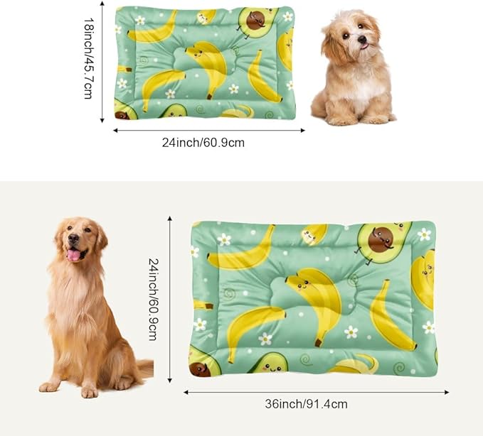 Banana Yellow Avocado Green Dog Bed Furniture Travel Dog Bed Mat Kennel Pad for Crate Washable Non-Slip Puppy for Crate Medium Size Beds Outdoor Washable Mat Cushion Pet Indoor Outdoor 24X18 Inch