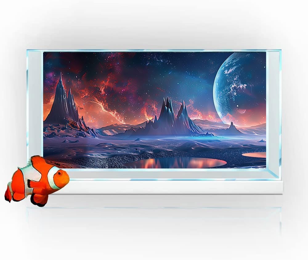 Scarlet Cosmic Aquarium Background,Cool Galaxy Parallel Space Themed Fish Tank Background, Tropical Desert Terrarium Background 72X16IN with 8 EVA Double-Sided Tape