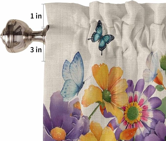 Spring Flowers Kitchen Curtains 54 Inches length, Farmhouse Vintage Country