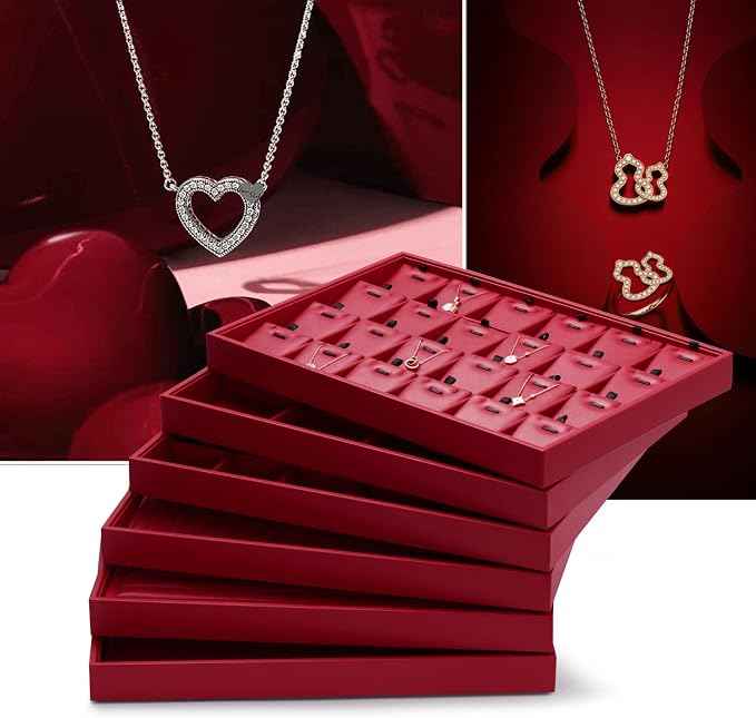 Oirlv Gorgeous Red Leather Jewelry Tray 12 Grid Jewelry Drawer Organizer