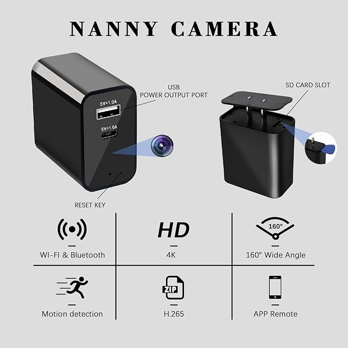 WiFi Smart Camera Charger with Premium Wide-Angle 160° – Live Remote View – 2.4G WiFi – Best Mini Type‑C Plug Camera for Pets & Home – Real Time Monitoring - iOS Android App