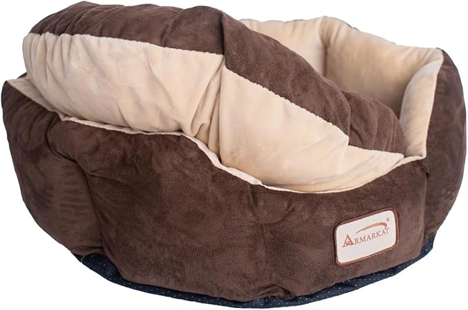 Maykoosh Pet Bed 20x20 Mocha Beige - Faux Velvet Waterproof Dog & Cat Bed