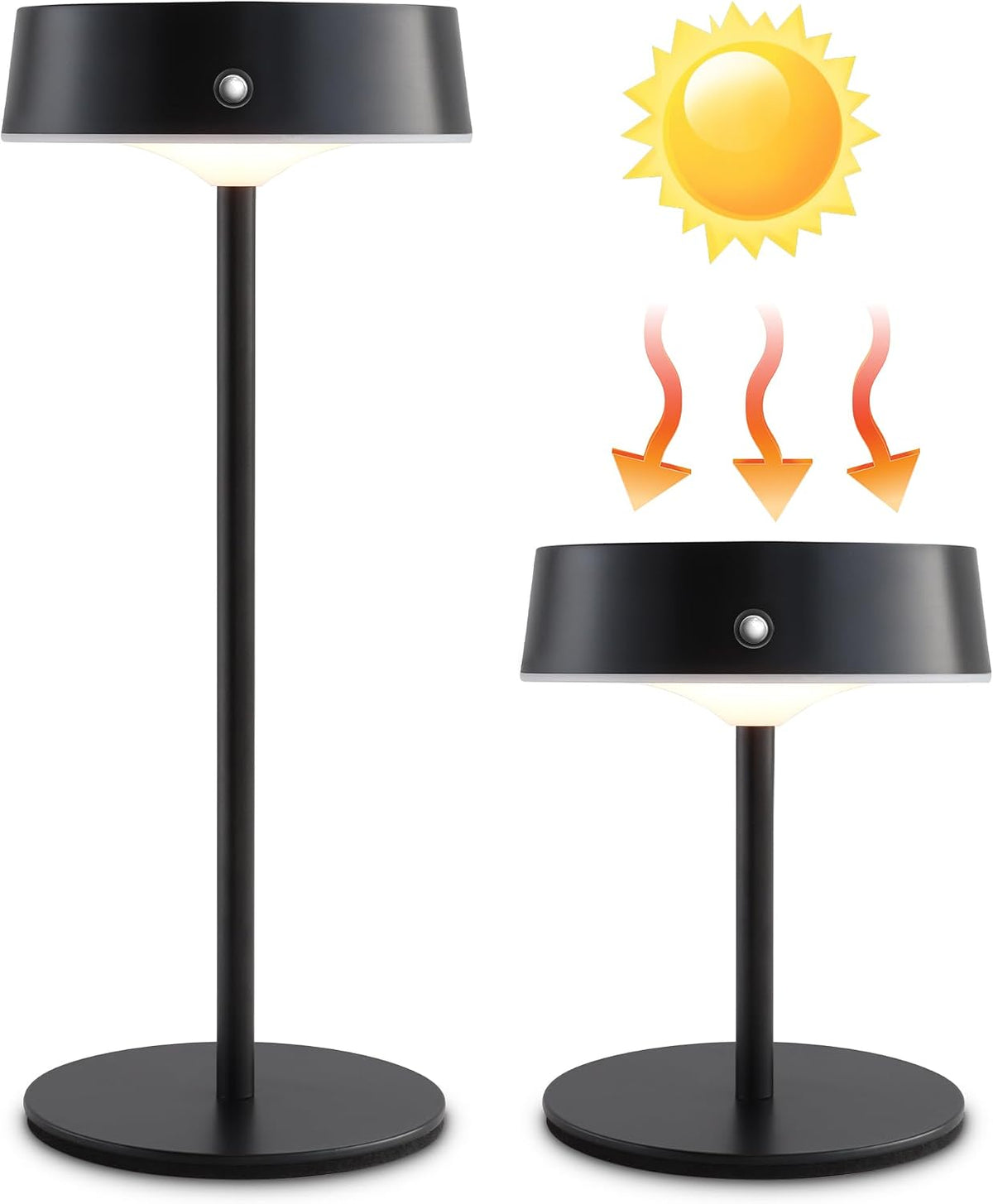 Mr.White Solar Waterproof Outdoor Rechargeable Cordless Table Lamps, Set of 2 Touch Dimmable Operated Battery Table Lights for Patio, Restaurant, Kitchen (Black)