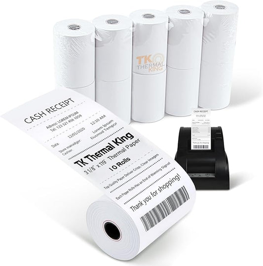 (10 Rolls) 3 1/8" x 119' Thermal Paper, POS Receipt Paper for Retail Business Cash Register, Fits Most Credit Card Terminal