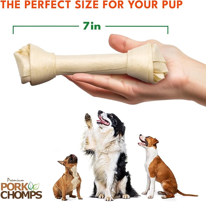 Pork Chomps Baked Pork Skin Dog Chews, 7 Inch Knots, 8 Count, 1 Pack - Long-Lasting Treats for Dogs - High Protein, Rawhide-Free, Low Fat, Healthy & Delicious Chews