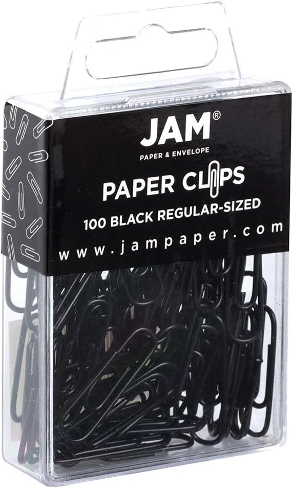 JAM PAPER Colorful Standard Paper Clips - Regular 1 Inch - Black Paperclips - 100/Pack