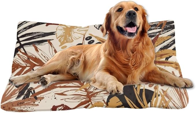 Modern Brown Tropical Leaves Dog Beds and Furniture Dog Mat for Crate Cat Crate Pad Pillow for Washable Non-Slip Accessories Dogs Beds Medium Dogs Mattress Pad Pillow Indoor Outdoor 24X18 Inch