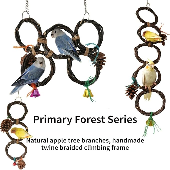 Circle Straw Bird Swing Stand Bird Perches Stand Hanging Chewing Toy for Parrots Bird Playground Cage Accessories Climbing Rope Net Ladders for Foraging Toys（Random Color） (6 Rings)