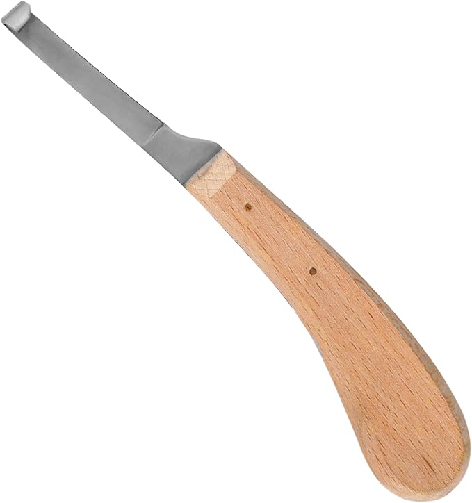 Hoof Knife Single Sided Edge Narrow Blade – Stainless Steel Curved Blade Farrier Tool with Fine Wooden Grip, Multipurpose Hoof Trimming Knife for Livestock, 3-Inch Blade, 8.5-Inch Overall