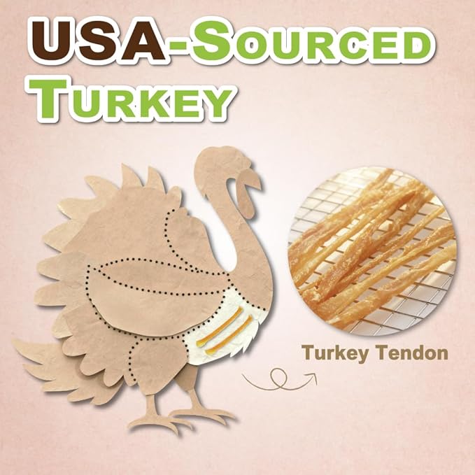 A Freschi srl Turkey Tendons for Dogs, USA-Sourced, Healthy Dog Treats, Rawhide-Free Puppy Chews, Long Lasting, All Natural, Hypoallergenic Dog Treats for Large Breeds, 2 Count Pack Rope (L)