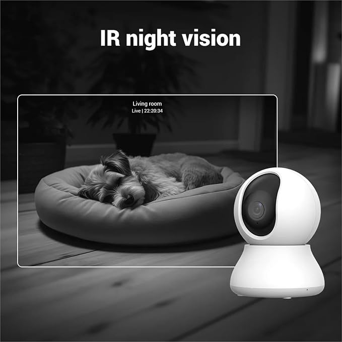 2.4G WiFi Indoor Camera 2K 3MP 360° PTZ Pet Dog IP CCTV Camera with Phone App 2-Way Talk Night Vision for Home Securi(US Plug)