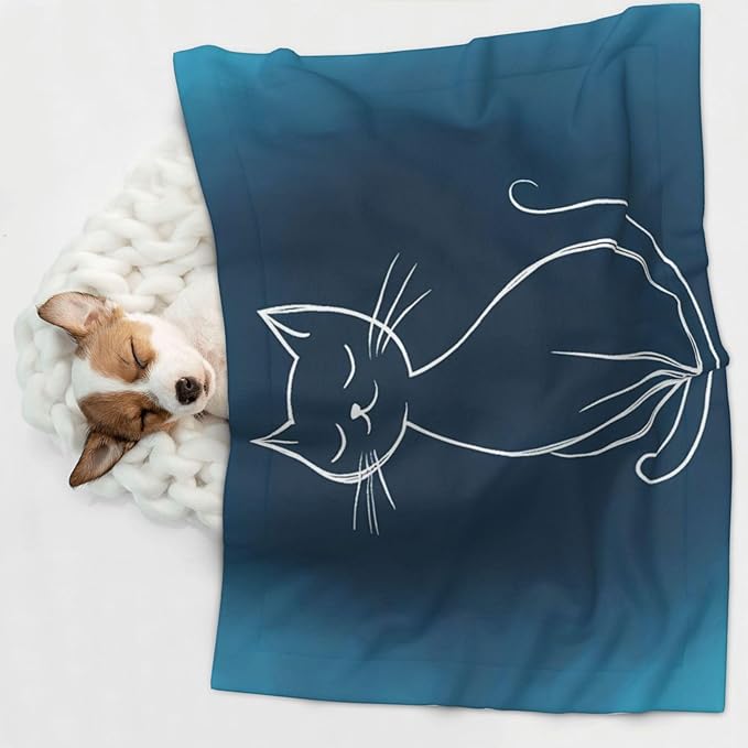 Cat Sketch Print Soft Plush Pet Blanket, Washable Dog Blanket, Cat Fleece Throw, Puppy Bed Crate Mat & Sofa Couch Protector - Small