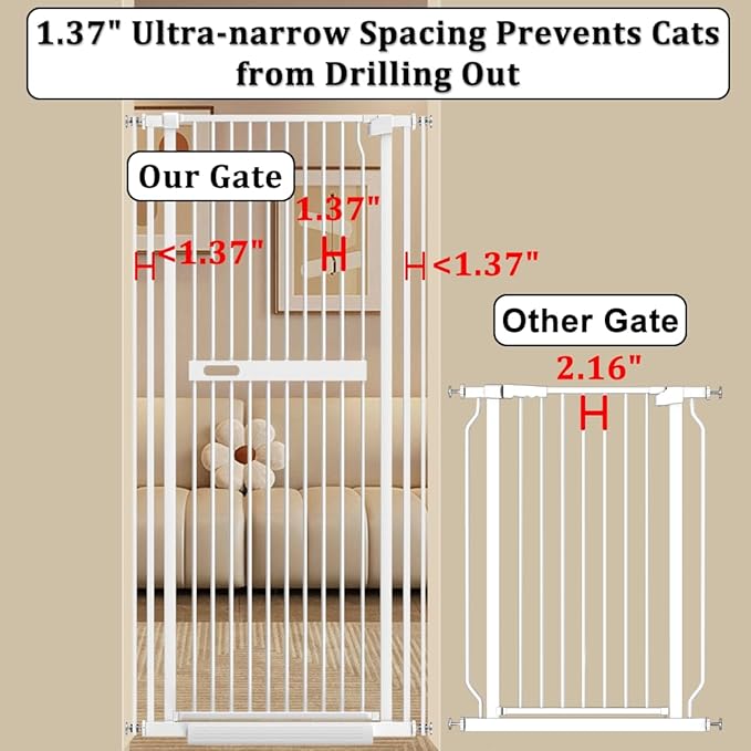 WAOWAO 71" Extra Tall Cat Pet Gate 29.92-61.42" Wide Pressure Mounted Walk Through Swing Auto Close Safety White Metal Dog Pet Puppy Cat for Indoor Stairs,Doorways