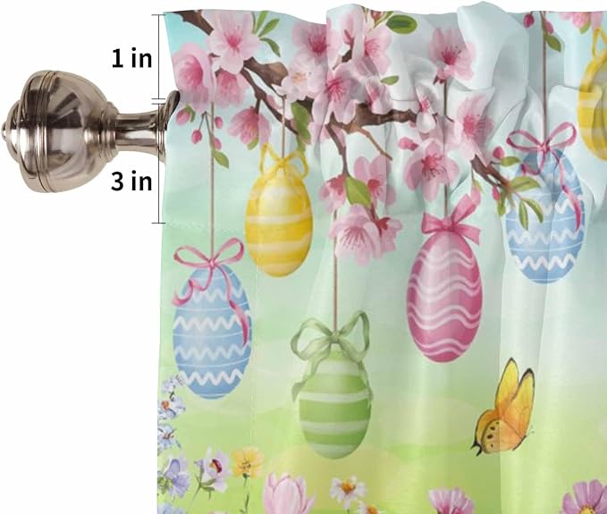 Easter Bedroom Curtains 63 Inches length, Spring Bunny Colorful Rabbit Eggs