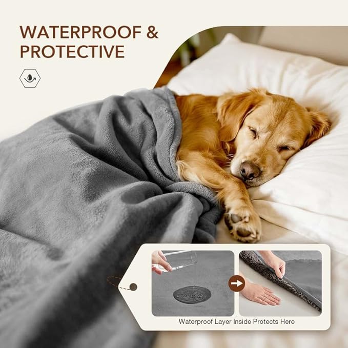 Lekereise Reversible Waterproof Dog Blanket, Super Soft Scratch-Resistant Pet Blanket, Washable Leak-Proof Cover for Sofa Bed Car Seat, for Cats to Large Dogs (Gray, 25" x 35")