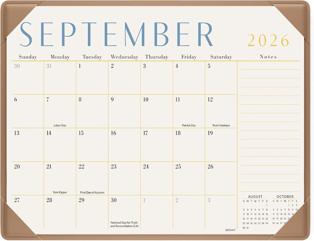 Jotsome Desk Calendar 2026-2027 with Protective Mat, Large Desk Calendar