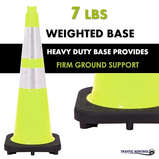 24 Pack 28" Inch Lime Traffic Safety Cones with Dual Reflective Collars - High Visibility Industrial Pylons Traffic Cones for Road, Parking Lots, Driving, Construction