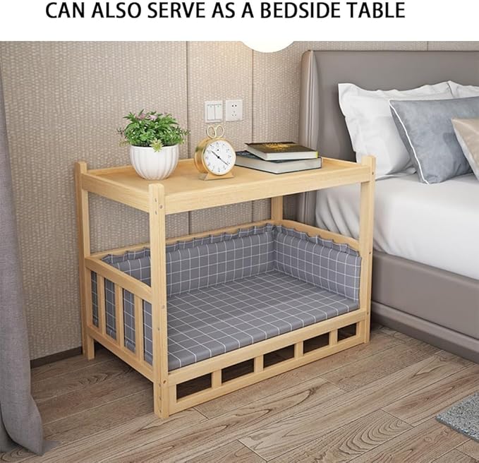 Dog Bed Wood Platform, Elevated Pet Cushion Bed(No Bedding), Dog Bed Frame with Upper Storage Space, Floor Standing Pet Furniture(35.4 X 21.7 X 27.6IN)