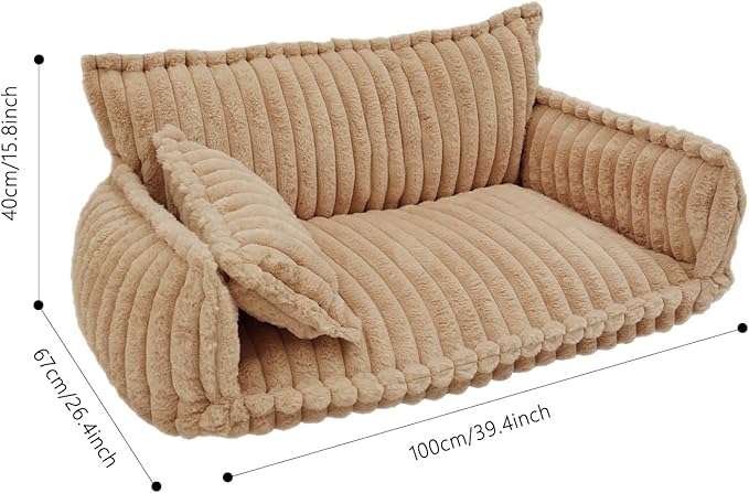 Pet Couch Calming Bed, Pet Couch with Removable Washable Cover, Plush Pets Sofa for Indoor Use, Supportive Orthopedic Dog Bed (Camel Color)