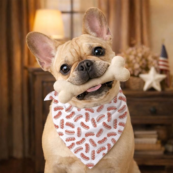 Hot Dog Print Dog Bandana, Funny Fast Food Themed Pet Scarf, Soft Adjustable Triangle Bandana for Dogs, Cute Food Pattern Dogs Accessory for Small Medium Pets