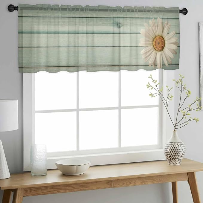 Daisy Flower Sheer Valances for Windows 60"x18", Light Filtering Kitchen
