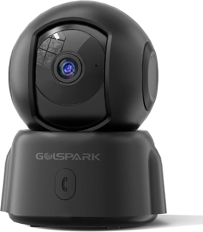 GOLSPARK 2K Indoor Security Camera for Baby Monitor, 2.4GHz WiFi 360 Pet Camera with Night Vision Motion Tracking Detection Two-Way Audio Sleep Mode SD Card Cloud Storage, Black
