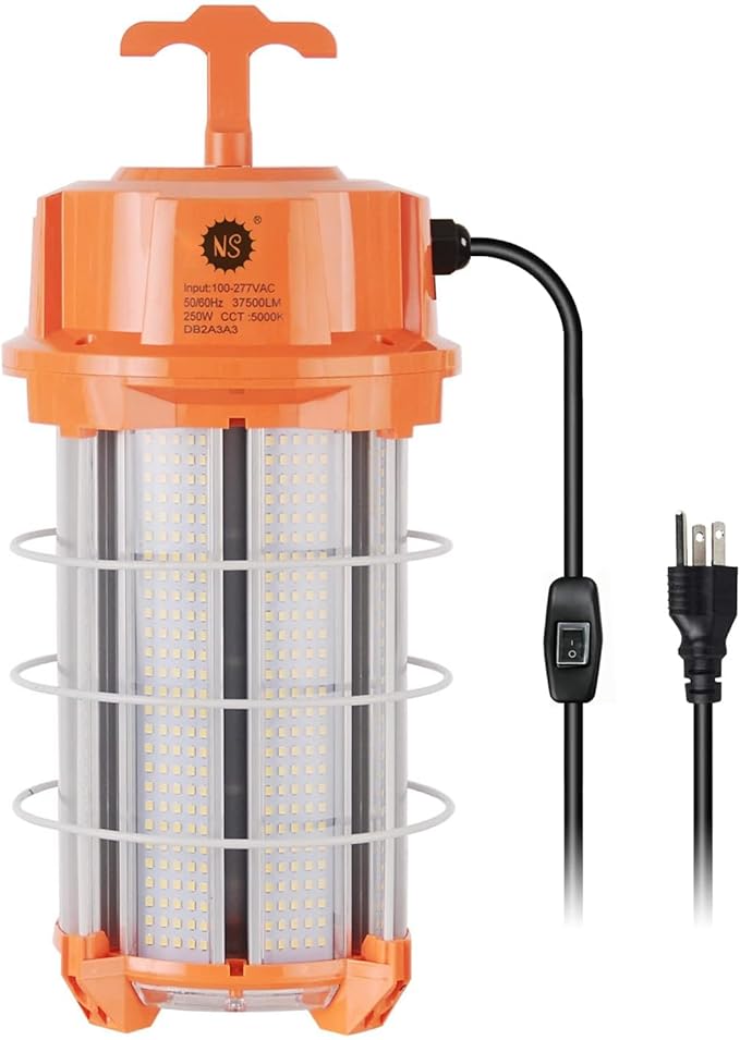 250W LED Temporary Work Light 37,500 Lumens Construction Lights 5000K Portable Linkable IP65 High Lumen Super Bright Durable Job Site Lighting with ON/Off Button for Indoor and Outdoor Area Lighting