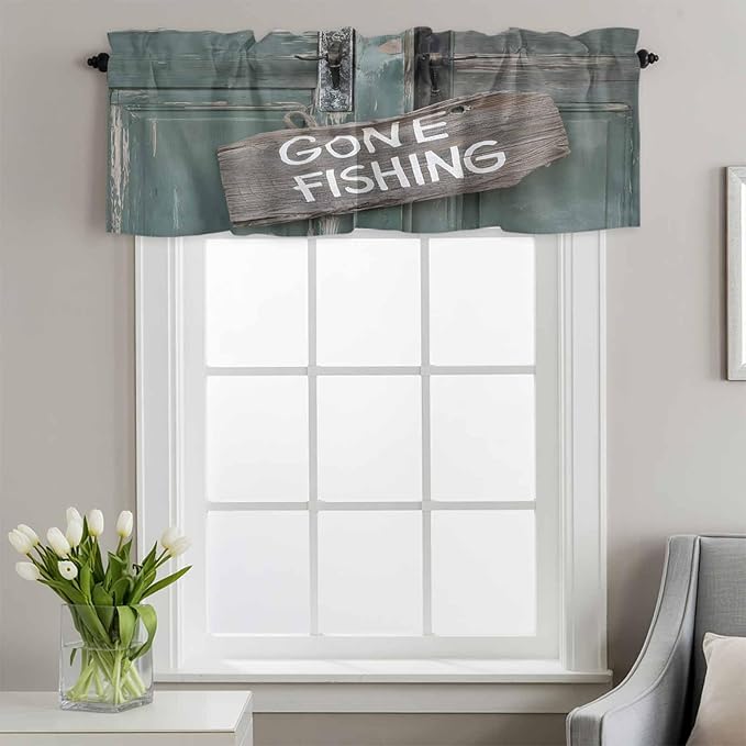 Gone Fishing Valances for Windows, Bronze Wood Grain Kitchen Valance Light