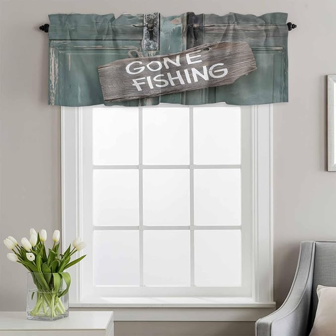 Gone Fishing Valances for Windows, Bronze Wood Grain Kitchen Valance Light