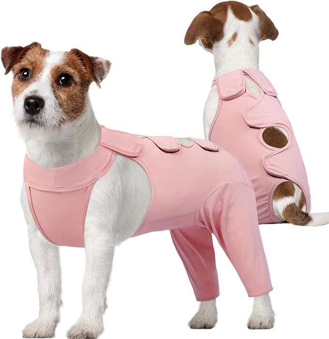 Kuoser Dog Surgery Recovery Suit for Rear Legs, Thigh Wound Protective Sleeve for Dogs, Dog Recovery Sleeve for Female Male Dogs, Dog Onesie After Surgery Pet Surgical Suit for Spay Neuter, Pink S