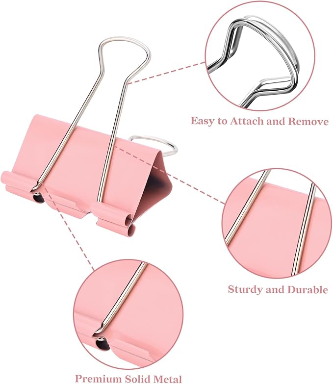 Temiary 208 Pcs Metal Binder Clips, Assorted Sizes Extra Large, Large, Medium, Small, Mini, Micro Binder Paperwork Clip, Morandi Colored Paper Clamps Bulk for Office, Home, School (Pink)