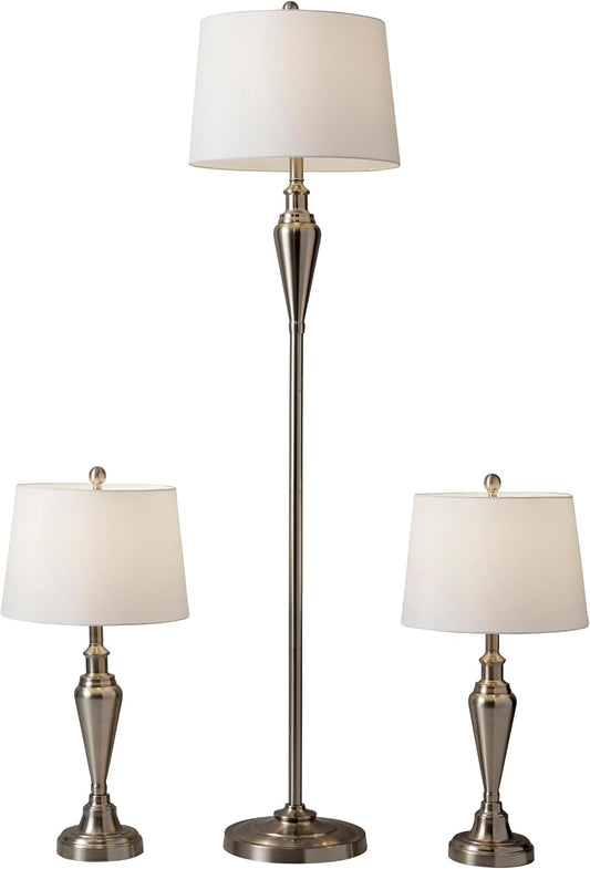 Adesso 3-Piece Lamp Set, Antique Brass & White, Table and Floor